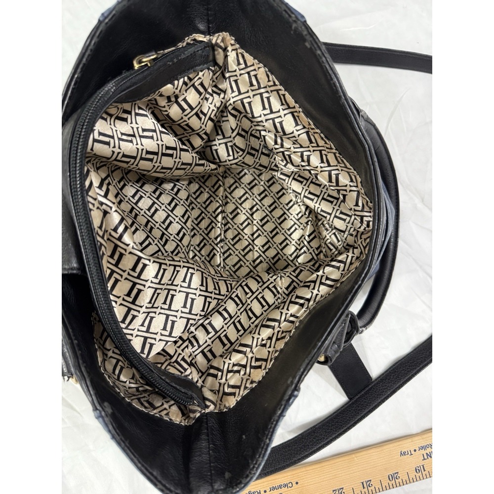 Tignanello Leather Purse Handbag Over Shoulder Navy‎ Blue and Black Gold Accents - Picture 10 of 16